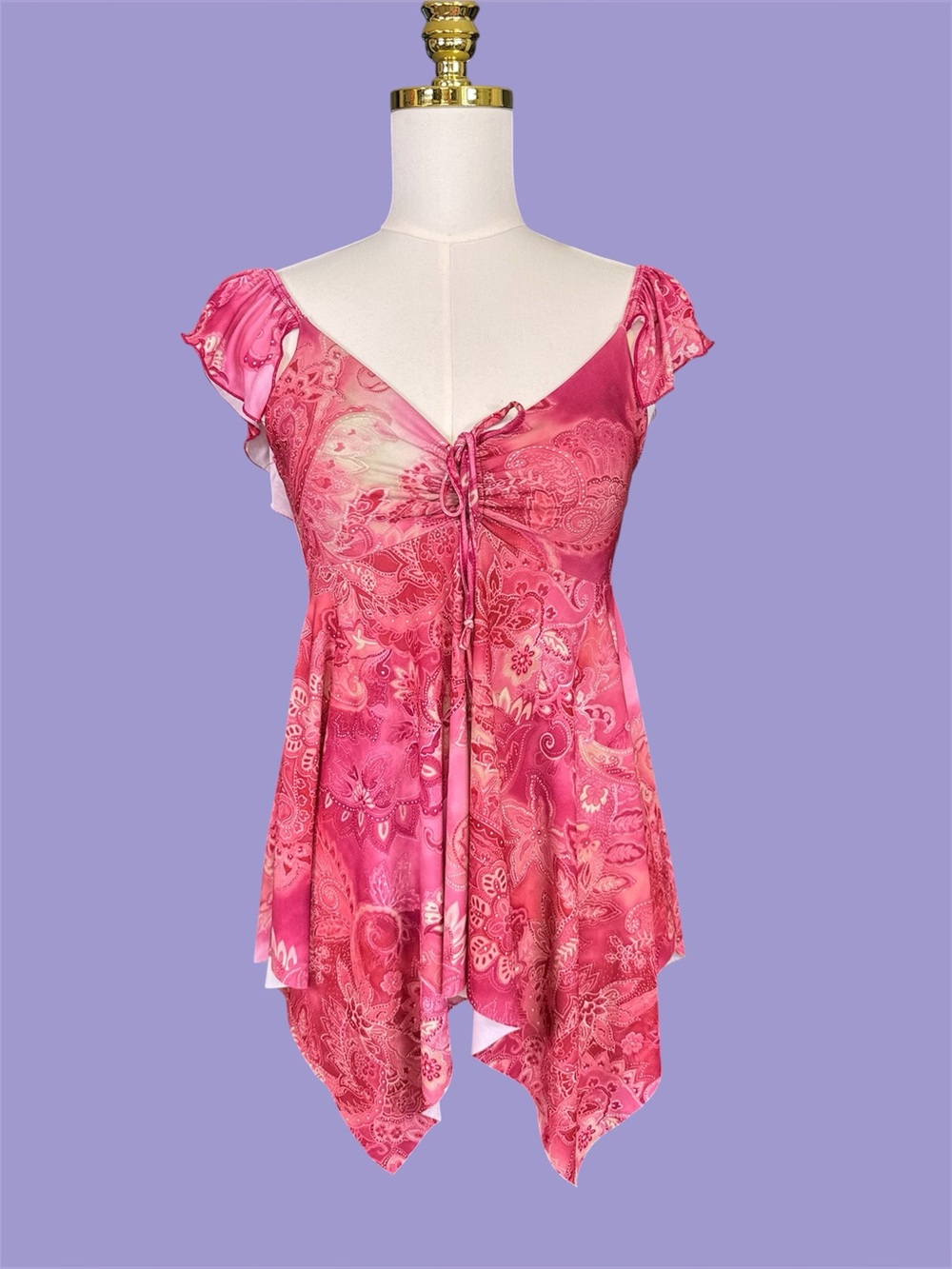 Vintage Y2K 90s Whimsy Fairycore Cottagecore Paisley Asymmetrical Hem top